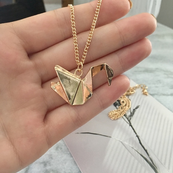Origami Swan Minimalist Gold Chain Necklace - Picture 3 of 6